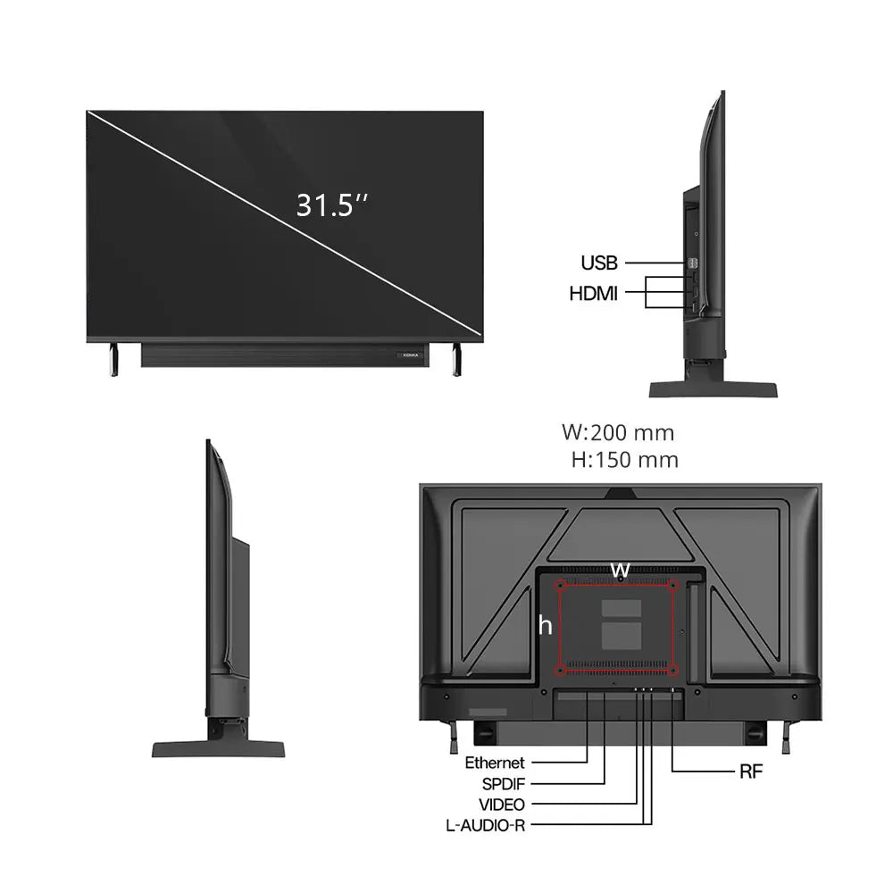 KONKA 32" Smart TV with Built-in Soundbar Power by Samsung HDR10 Theater Audio Dynamic Sound for Movie Watching LED Digital TV