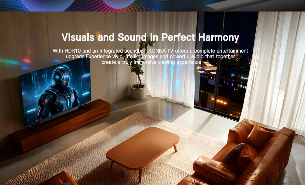 KONKA 32" Smart TV with Built-in Soundbar Power by Samsung HDR10 Theater Audio Dynamic Sound for Movie Watching LED Digital TV