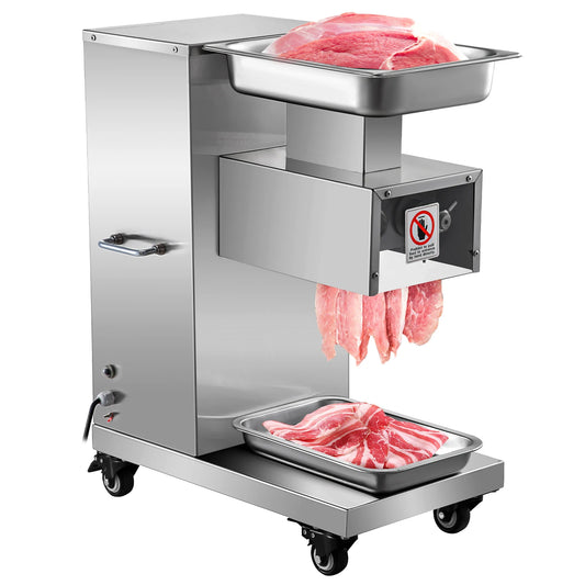 SucceBuy 500Kg/H Electric Meat Slicer 750W Commercial Meat Cutter 3mm Stainless Steel Blade Food Cutting Slicing Kitchen Machine