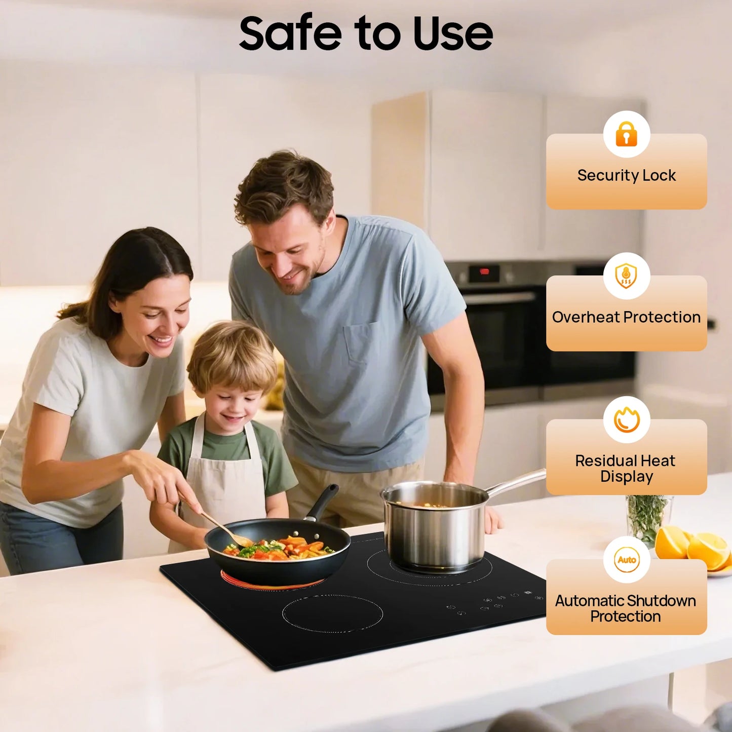 Electric Stovetop 3 Burners Stove 2600w Electric Ceramic Stove Built-In &Countertop Burner 9 Heating Level and Kid Safety Lock