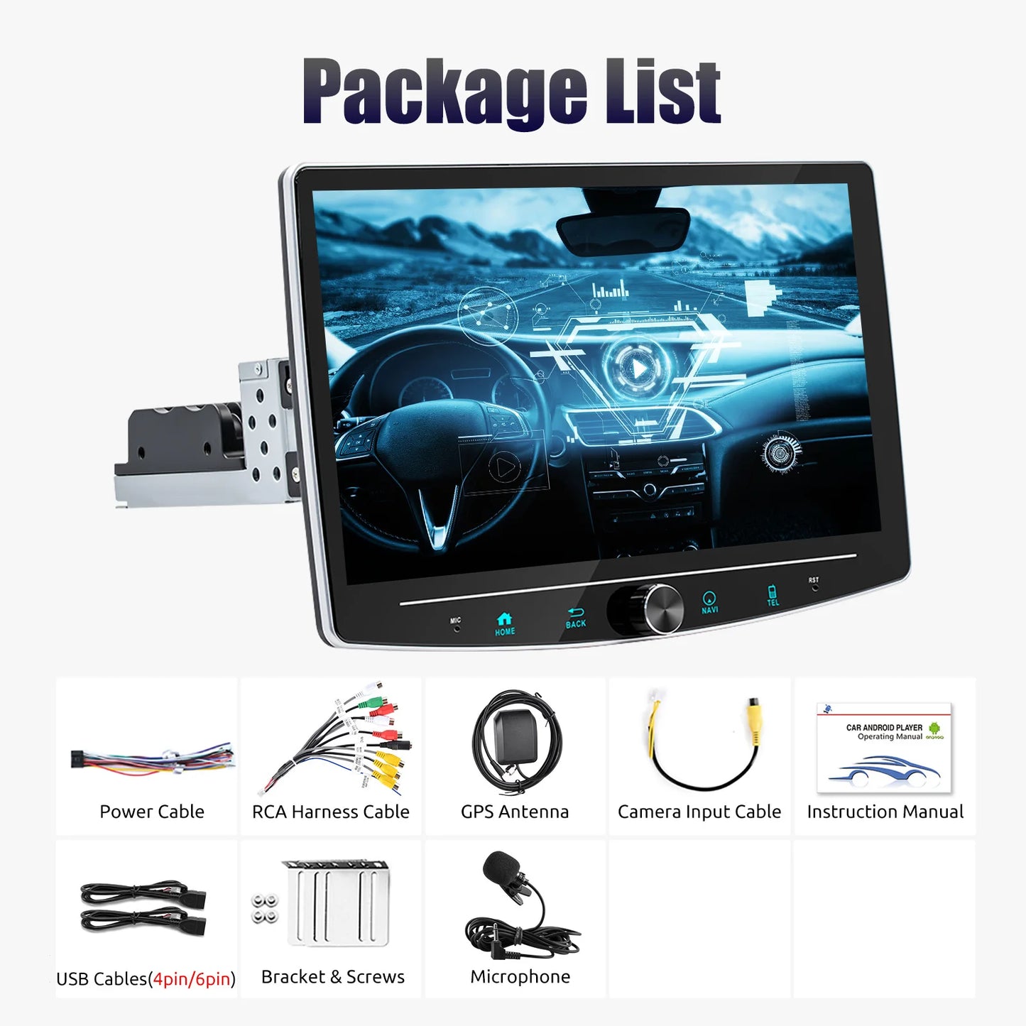 4+64GB Single 1 Din Android 14.0 10.1" Universal Wireless Carplay Car Stereo Radio Multimedia Player GPS Navi WIFI Android Auto