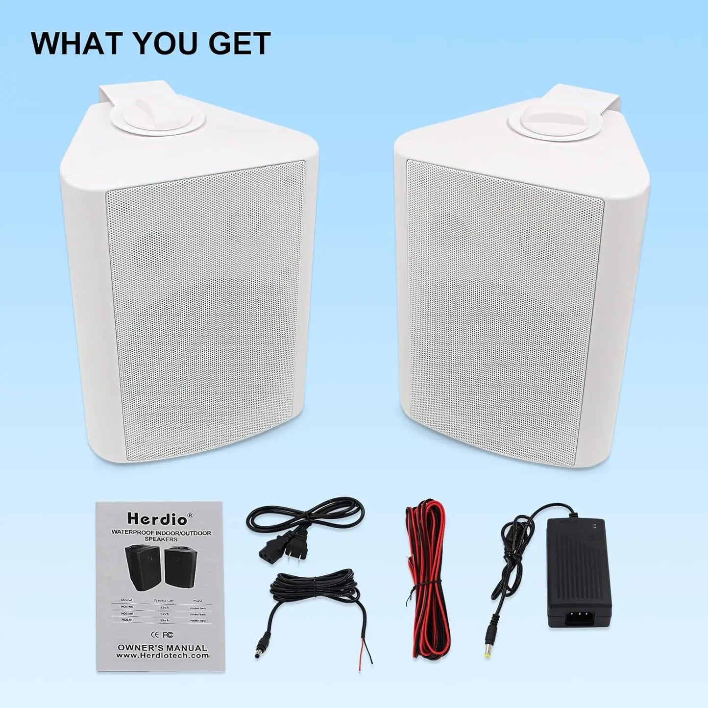 Herdio 5.25'' 2PCS Indoor Outdoor Bluetooth Speakers Patio Waterproof Wired Wall Mount System 300 Watts Black