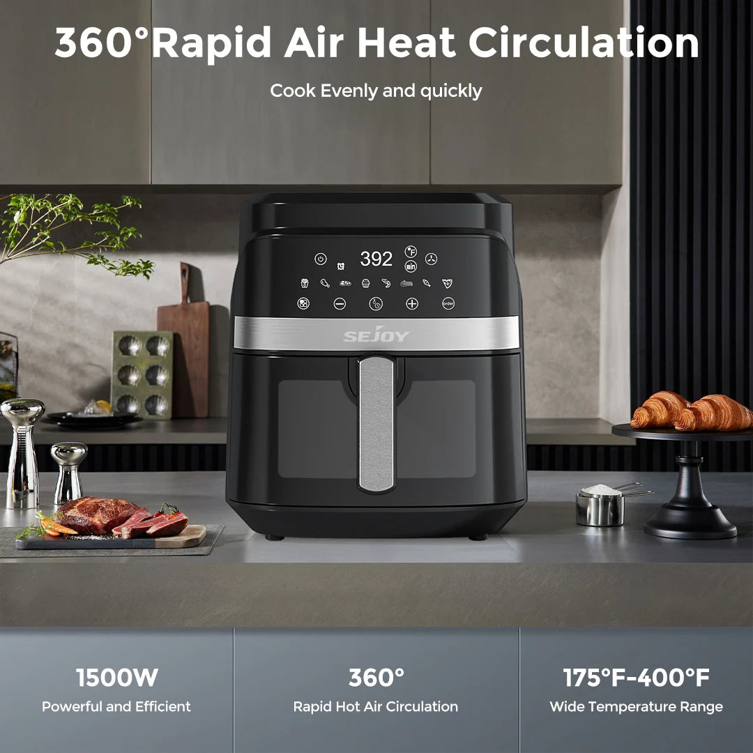 Air fryer 8-in-1,6L  Electric Hot fryer Oven Oilless Cooker,Roast, Bake, Plus Bake, Dehydrate, and Keep Food Warm, 120V