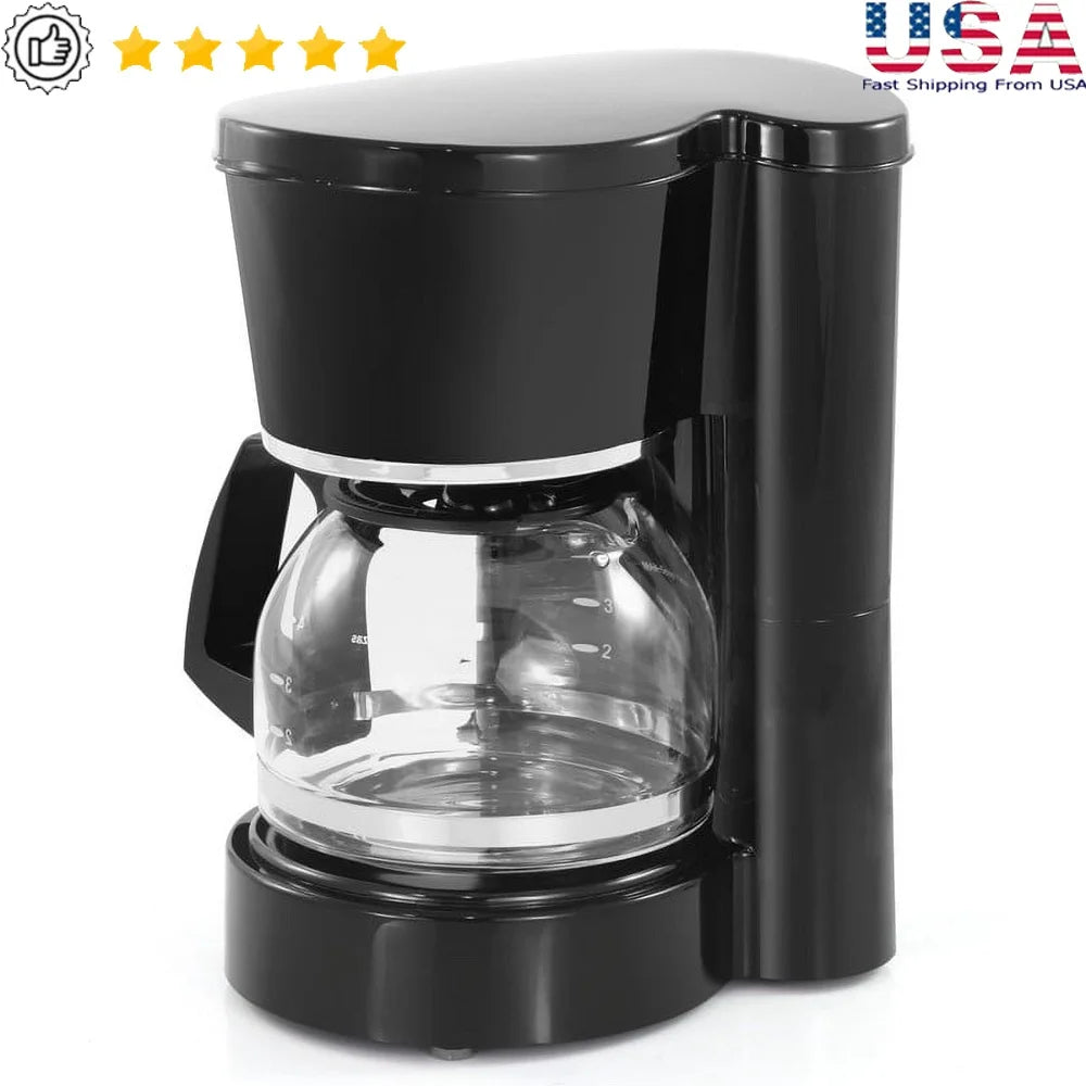 5-Cup Coffeemaker Compact Kitchen Appliance Easy Brew Pause and Serve Built-in Filter Coffee Maker Home Office Dorm RV