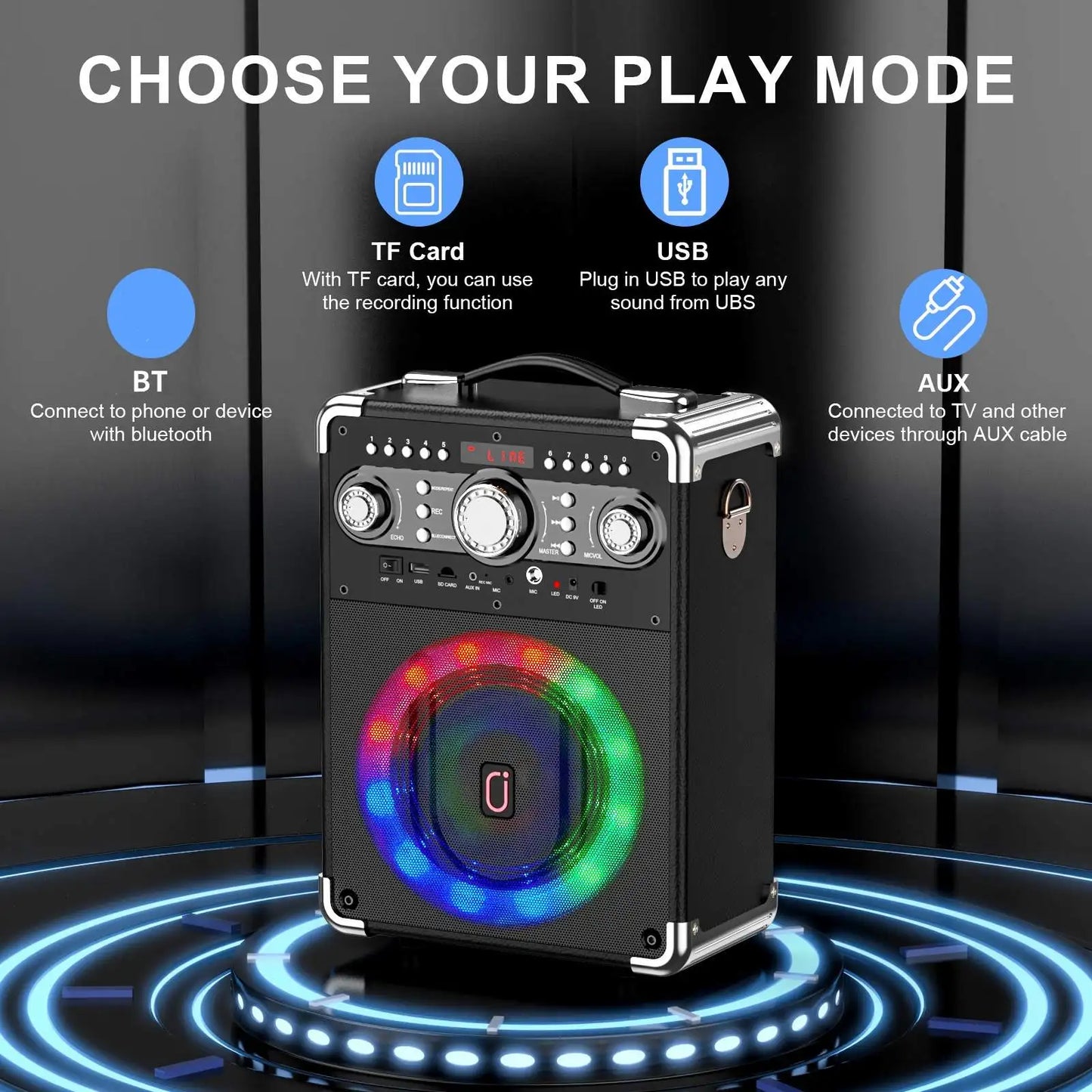 3 Microphones, Portable Bluetooth 5.3 Kara Ok Speaker, Suitable for Outdoor Activities, Parties and Parties