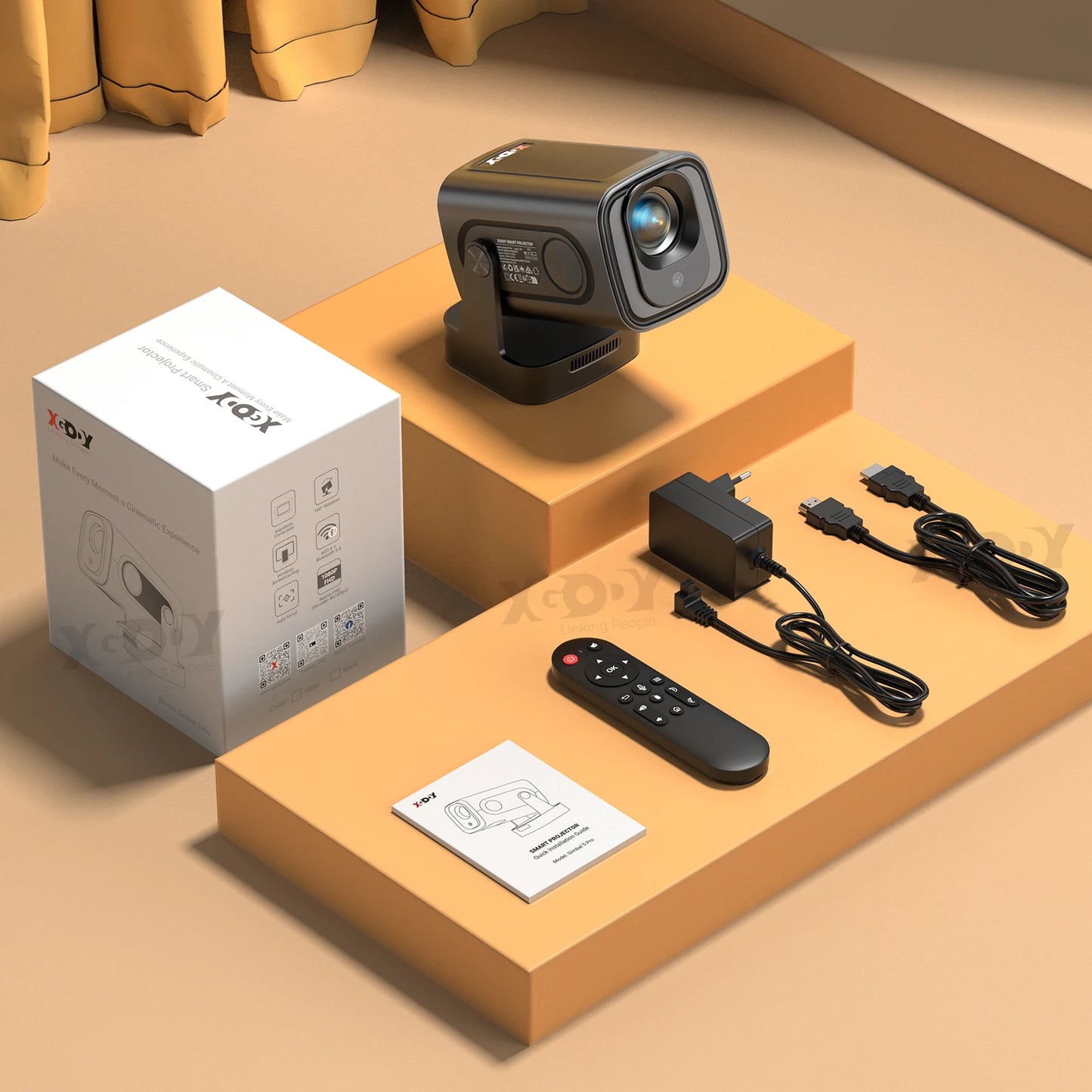 XGODY Gimbal 5 PROAndroid 11-Projektor 4K Native 1080P Autofokus 330ANSI Dual Wifi BT5.4  Air Mouse Voice Home Outdoor Movie