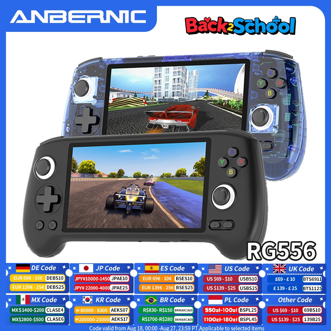 ANBERNIC RG556 Retro Handheld Game Console Android 13 System 5.48 inch AMOLED Screen T820 Video Player Built-in Hall Trigger Fan