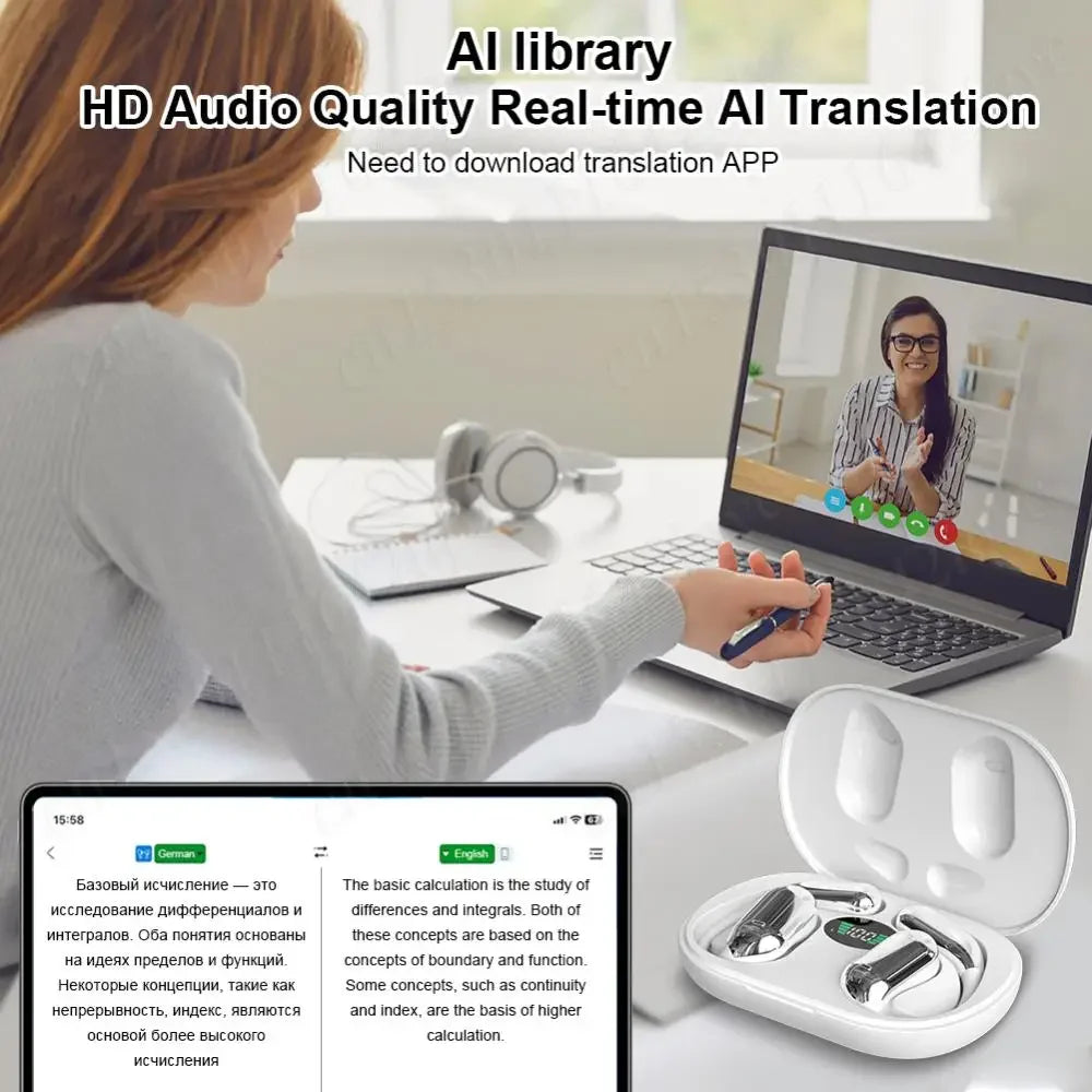 3-in-1 AI Translator Earbuds Wireless BT Translation Headphones 144 Languages Translation Earphones Headset for Travel Business