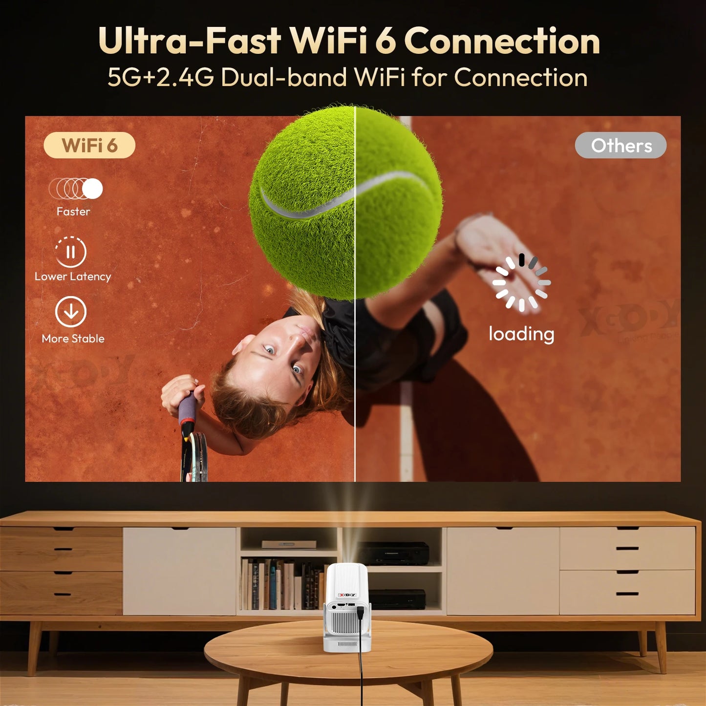 XGODY Gimbal 5 PROAndroid 11-Projektor 4K Native 1080P Autofokus 330ANSI Dual Wifi BT5.4  Air Mouse Voice Home Outdoor Movie