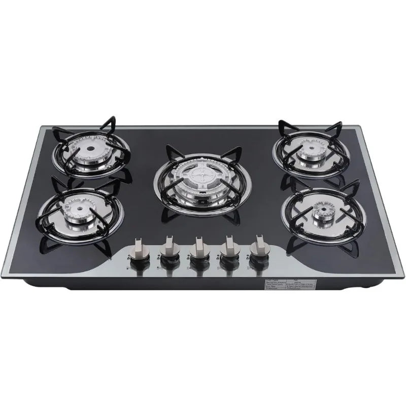 Gas Cooker 5 Burners Built-in Gas Hob Stove Hob Cooktop LPG/NG Gas Tempered Glass Hob Cooktop with 5 Gas Burners
