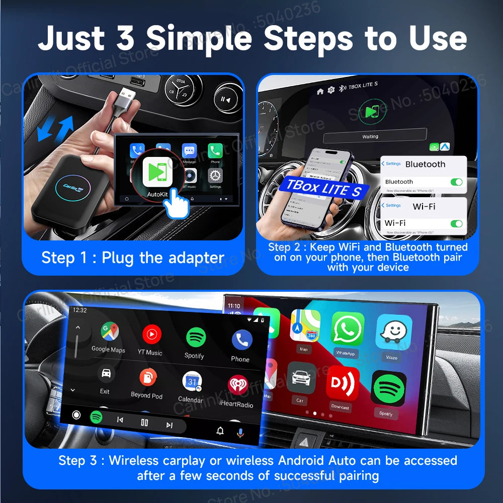 CarlinKit 5-In-1 Lite S Android TV Box CarPlay Ai Box Support Netflix Wireless CarPlay & Android Auto HDMI USB Device Plug &Play