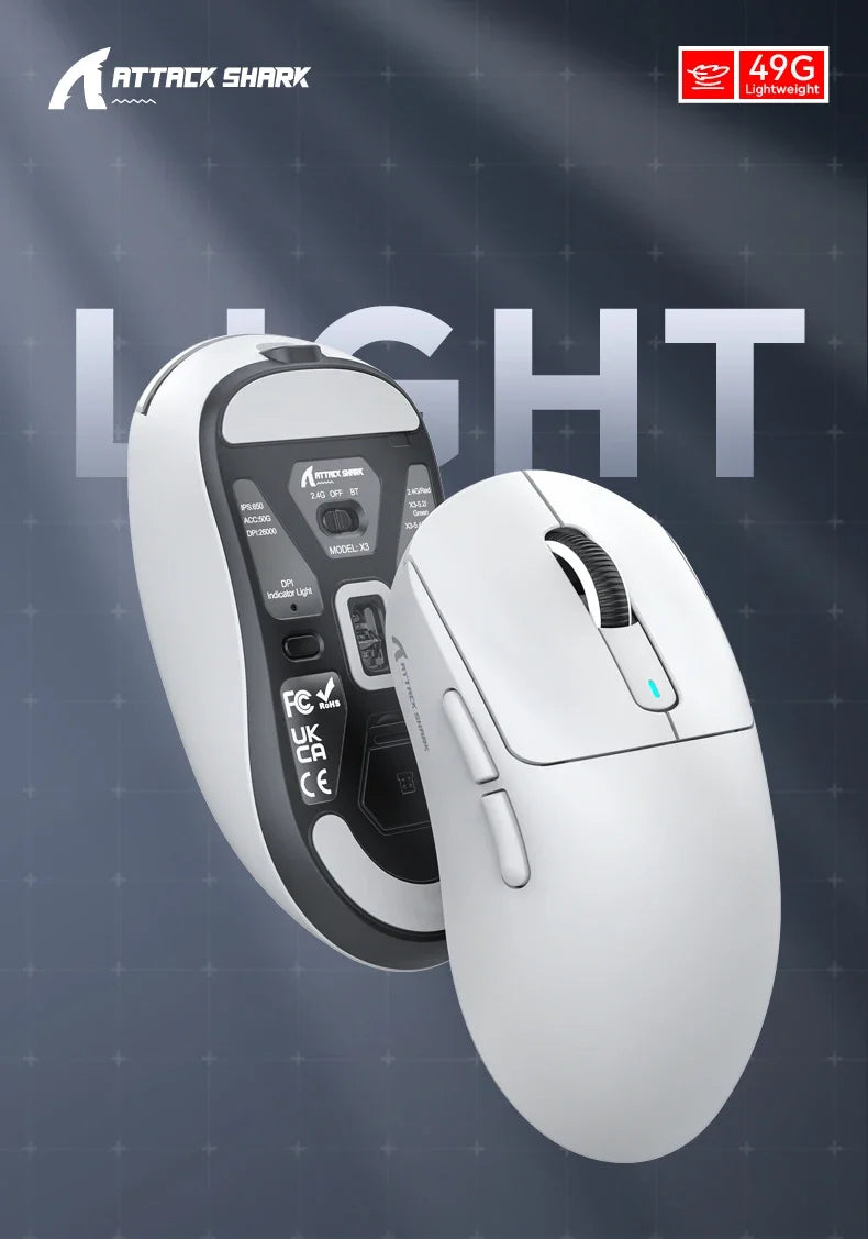 Attack Shark X3 PAW3395 Bluetooth Macro Gaming Mouse , Tri-Mode Connection, 26000dpi, 650IPS, Lightweight Mouse