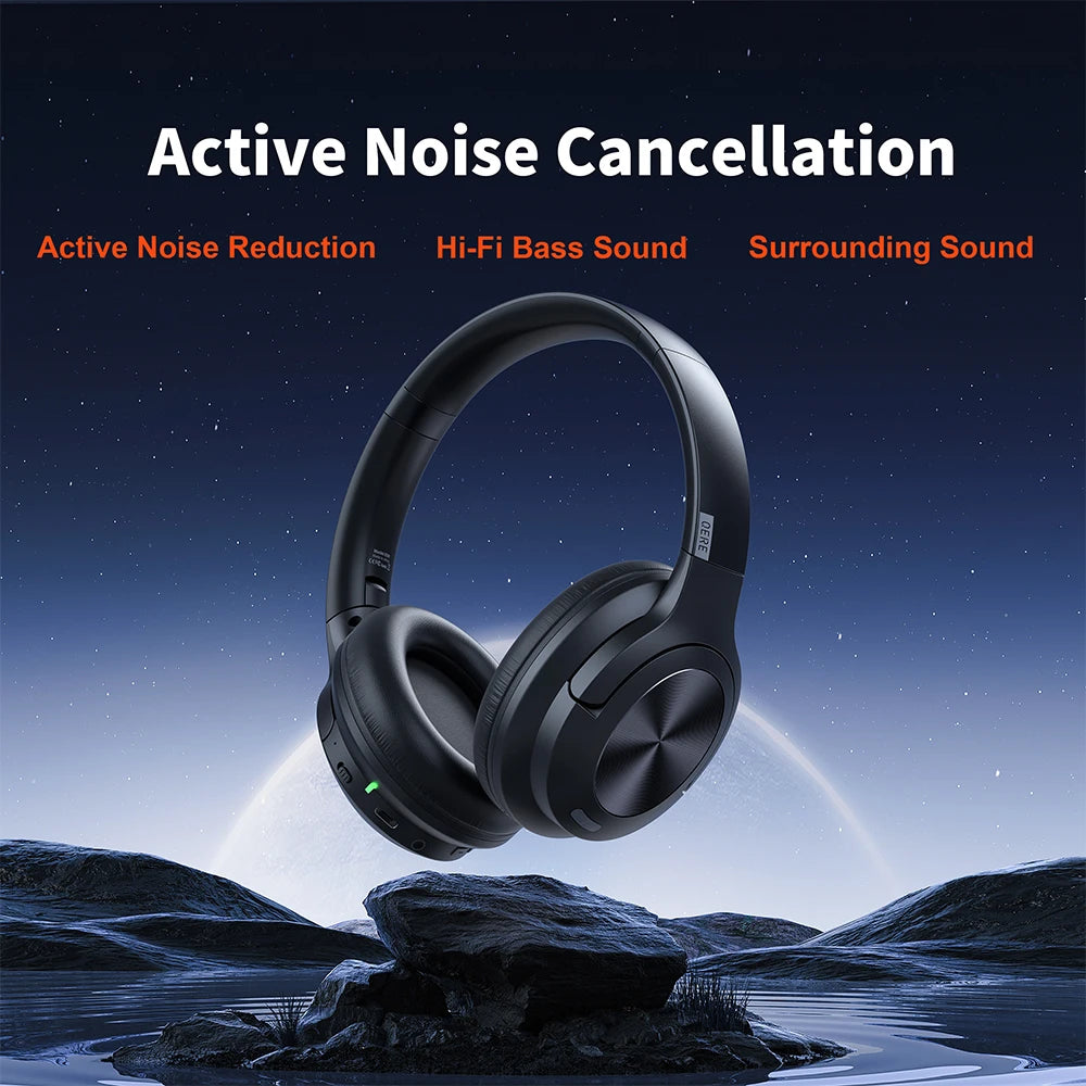 Wireless bluetooth headset QERE E80 Earphone 5.3 ANC Noise Cancellation Hi-Res Audio Over the Ear headphones 70H 40mm Driver2.4G