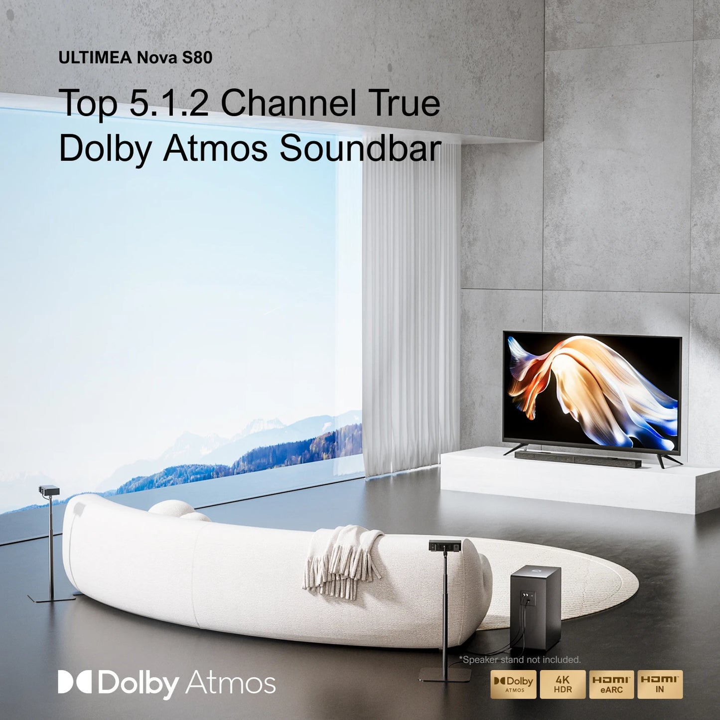 ULTIMEA 5.1.2 Dolby Atmos Soundbar for Smart TV, 520W Home Theater Surround System with 8"Wireless Subwoofer, 4K HDR Passthrough