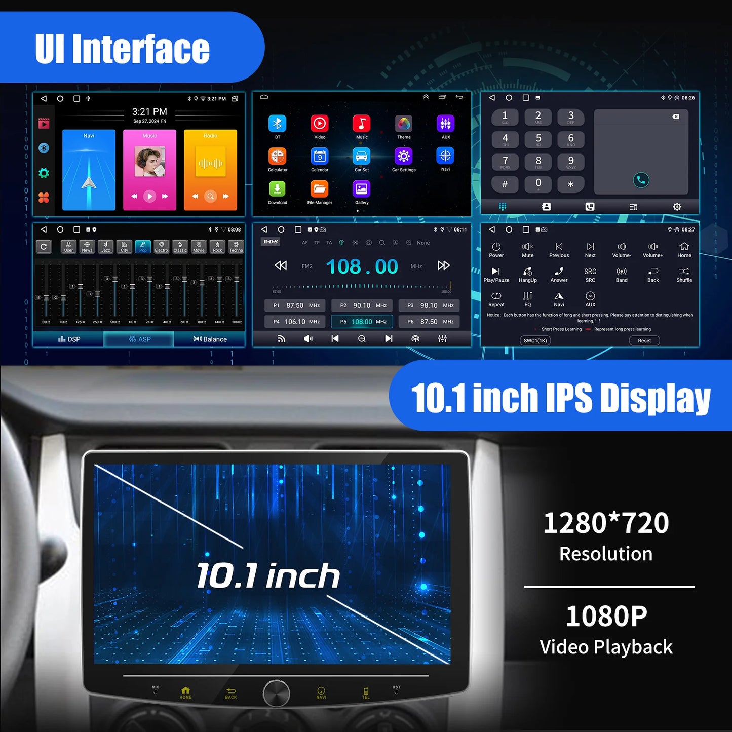 4+64GB Single 1 Din Android 14.0 10.1" Universal Wireless Carplay Car Stereo Radio Multimedia Player GPS Navi WIFI Android Auto