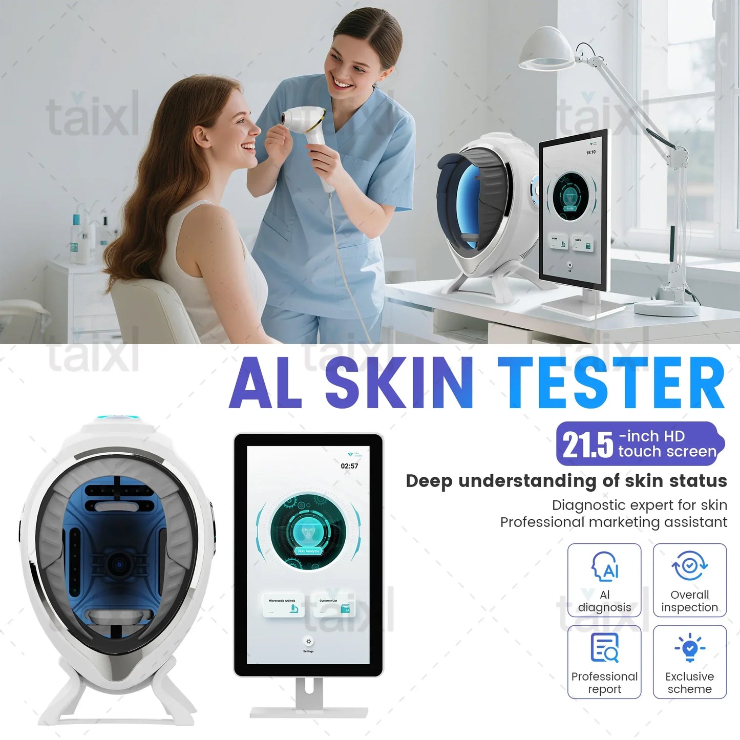 3D Skin Scanner Care Facial Analyzer Monitor Machine Magic Mirror Portable TestingEnglish Detector Face Camera Test Analysis