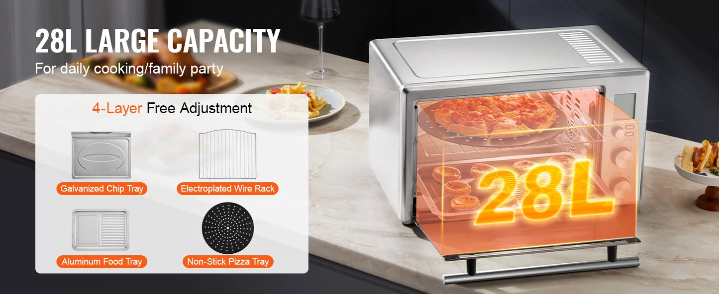 SucceBuy 10-IN-1 Convection Oven, 28L/29.6Qt Multifunctional Conventional Oven Countertop, 1800W 4-Tier Toaster