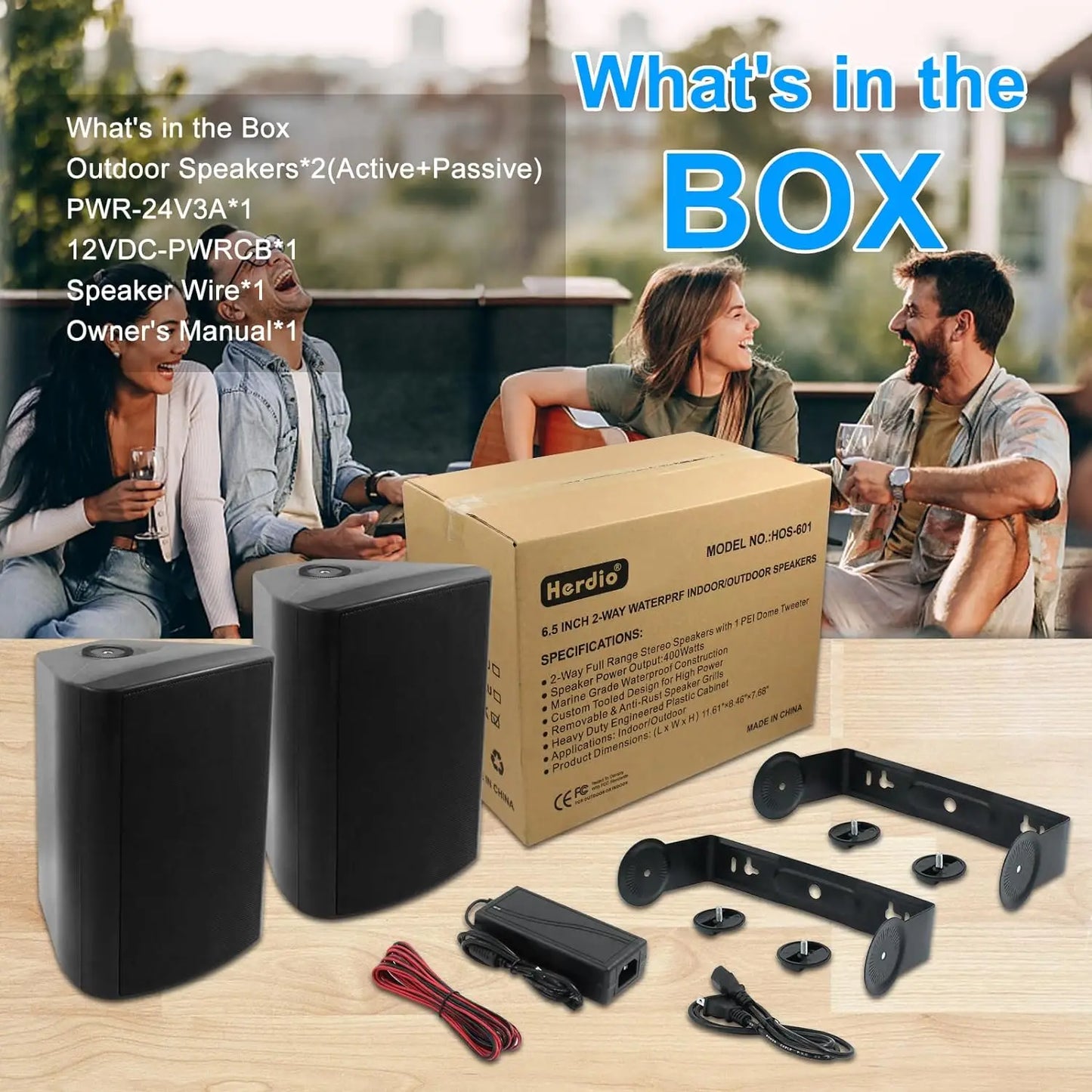 6.5" 400W 2PCS Indoor Outdoor Bluetooth Speakers Wall Mount Speakers Waterproof Weather Resistant For Patio Garage Home