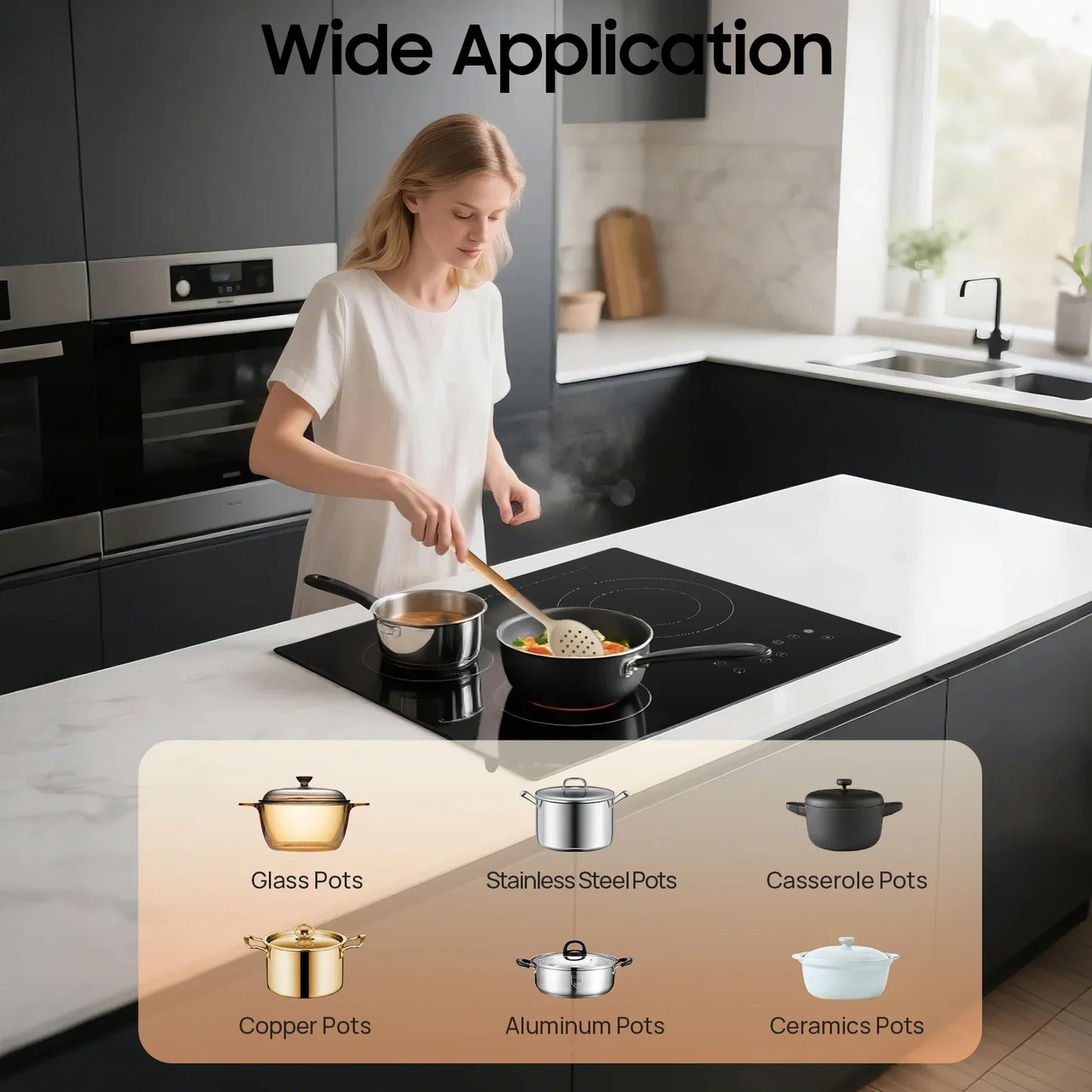 Electric Stovetop 3 Burners Stove 2600w Electric Ceramic Stove Built-In &Countertop Burner 9 Heating Level and Kid Safety Lock