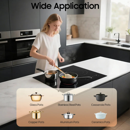 Electric Stovetop 3 Burners Stove 2600w Electric Ceramic Stove Built-In &Countertop Burner 9 Heating Level and Kid Safety Lock