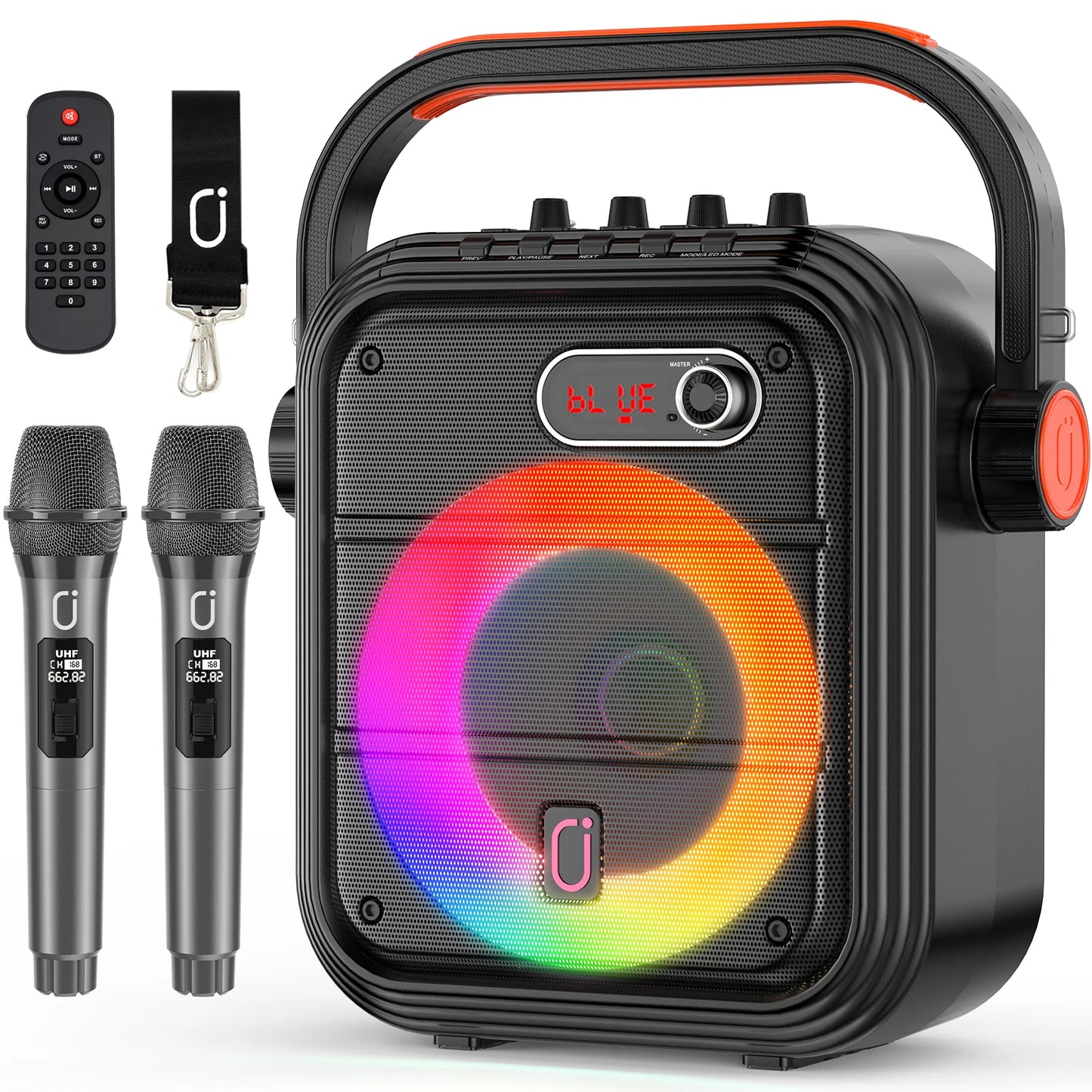 66Pro 5200MAH Portable BT Speaker With 2 Wireless Microphones, Karaoke Speaker For Adults, Karaoke Machine With DJ Light