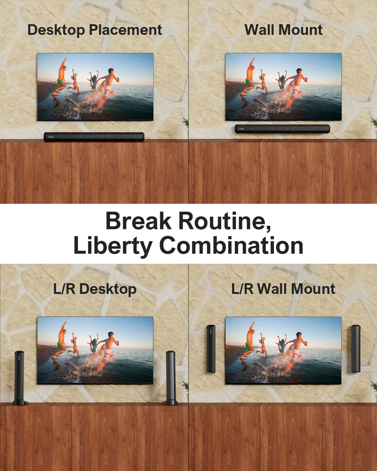 ULTIMEA 2.2ch Soundbar for TV, Peak Power 100W, 2-in-1 Detachable Bluetooth 5.3 Soundbar for TV, 3 EQ Modes, Bass Adjustable