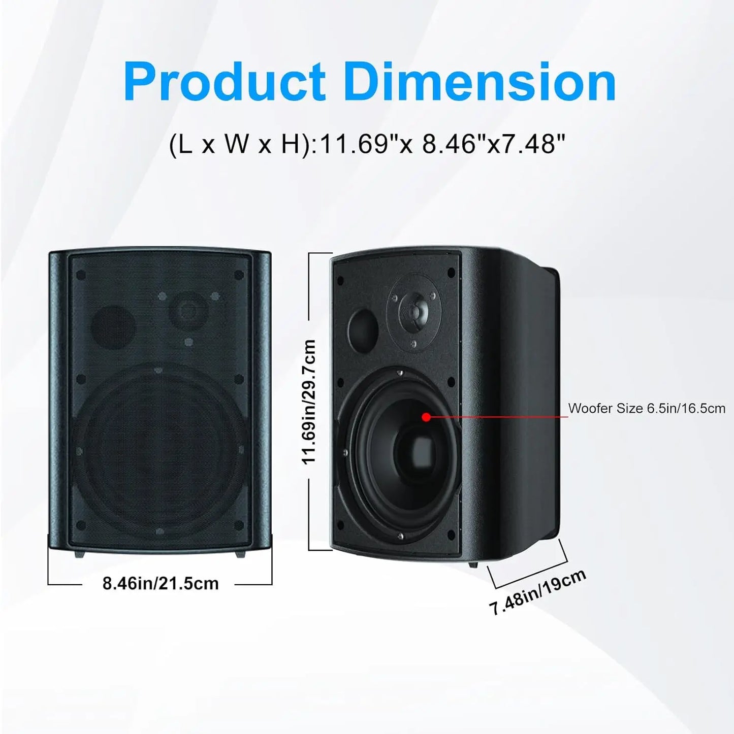 6.5" 400W 2PCS Indoor Outdoor Bluetooth Speakers Wall Mount Speakers Waterproof Weather Resistant For Patio Garage Home