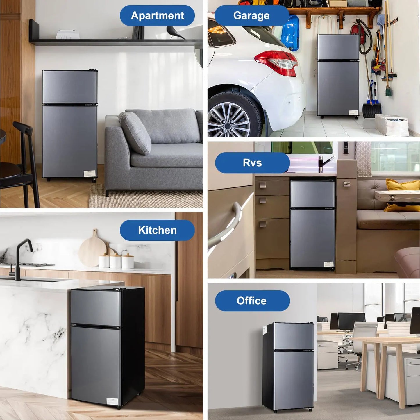 Mini Fridge with Freezer, 2.9 Cu.Ft Small Fridge, Energy Saving, Low Noise,7 Adjustable Thermostat, Double Door  Refrigerator