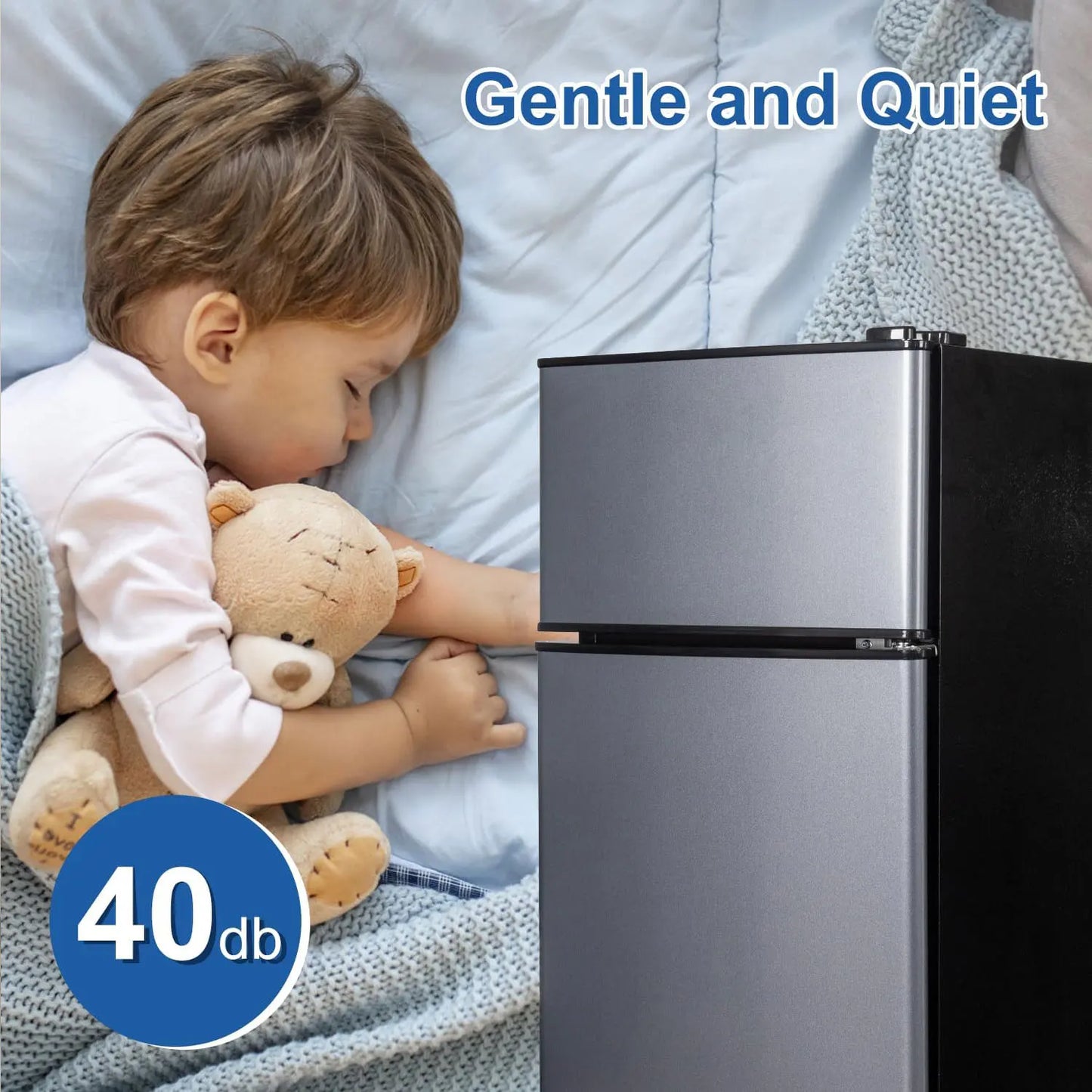 Mini Fridge with Freezer, 2.9 Cu.Ft Small Fridge, Energy Saving, Low Noise,7 Adjustable Thermostat, Double Door  Refrigerator