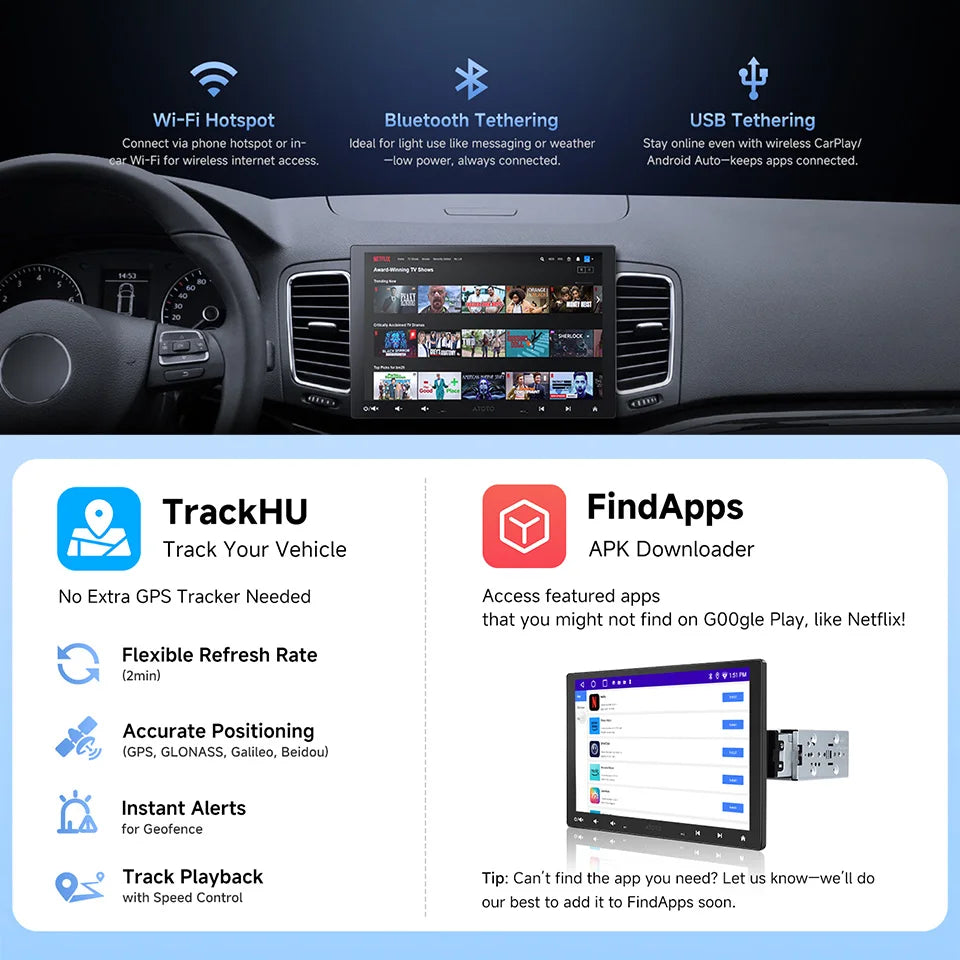 Android Car Radio 10 inch Single 1 Din Wireless Apple CarPlay Android Auto Screen 1Din Car Stereo Multimedia Player A5L