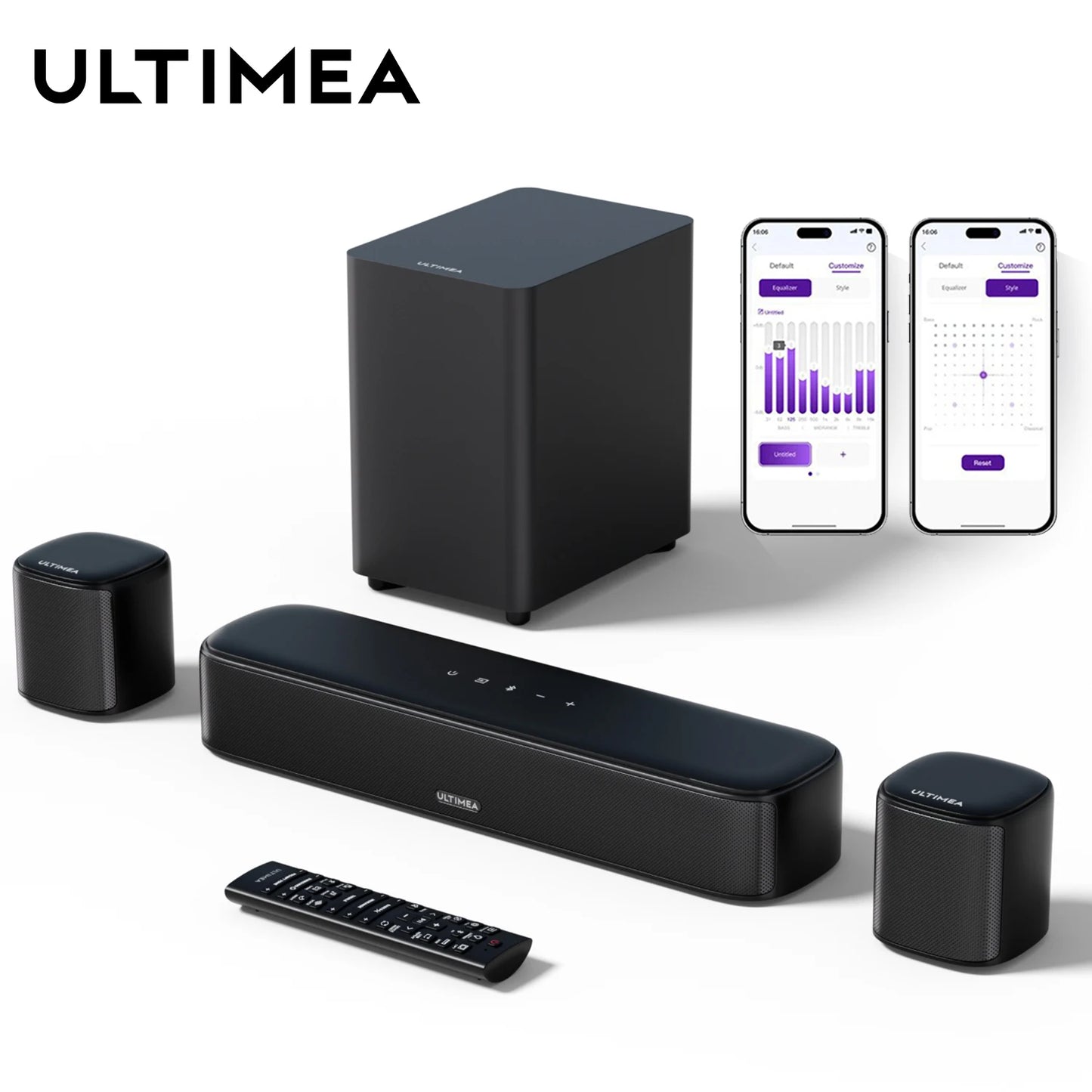 ULTIMEA 250W 5.1 Soundbar for TV, Home Theater Virtual Surround Sound System with App Control, Subwoofer & 2 Surround Speakers