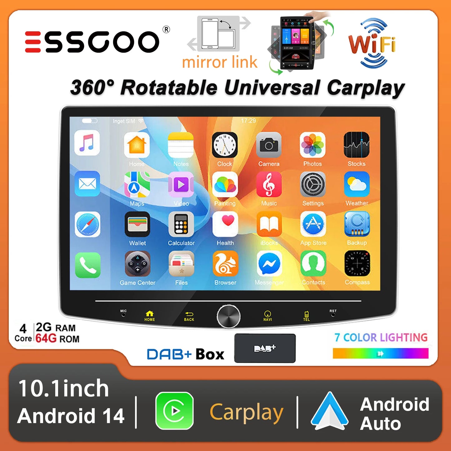 10.1" 1 DIN Touch screen Universal Wireless carplay Android auto Car Stereo Radio 64G Android 14 GPS NAVI SWC BT MIC WIFI