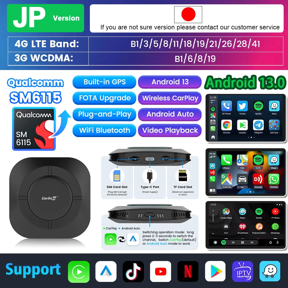 Carlinkit Android 13 Tv Box Carplay Android Auto 8 Core Wired To Wireless Adapter For Netflix Spotify Youtube Car Accessories