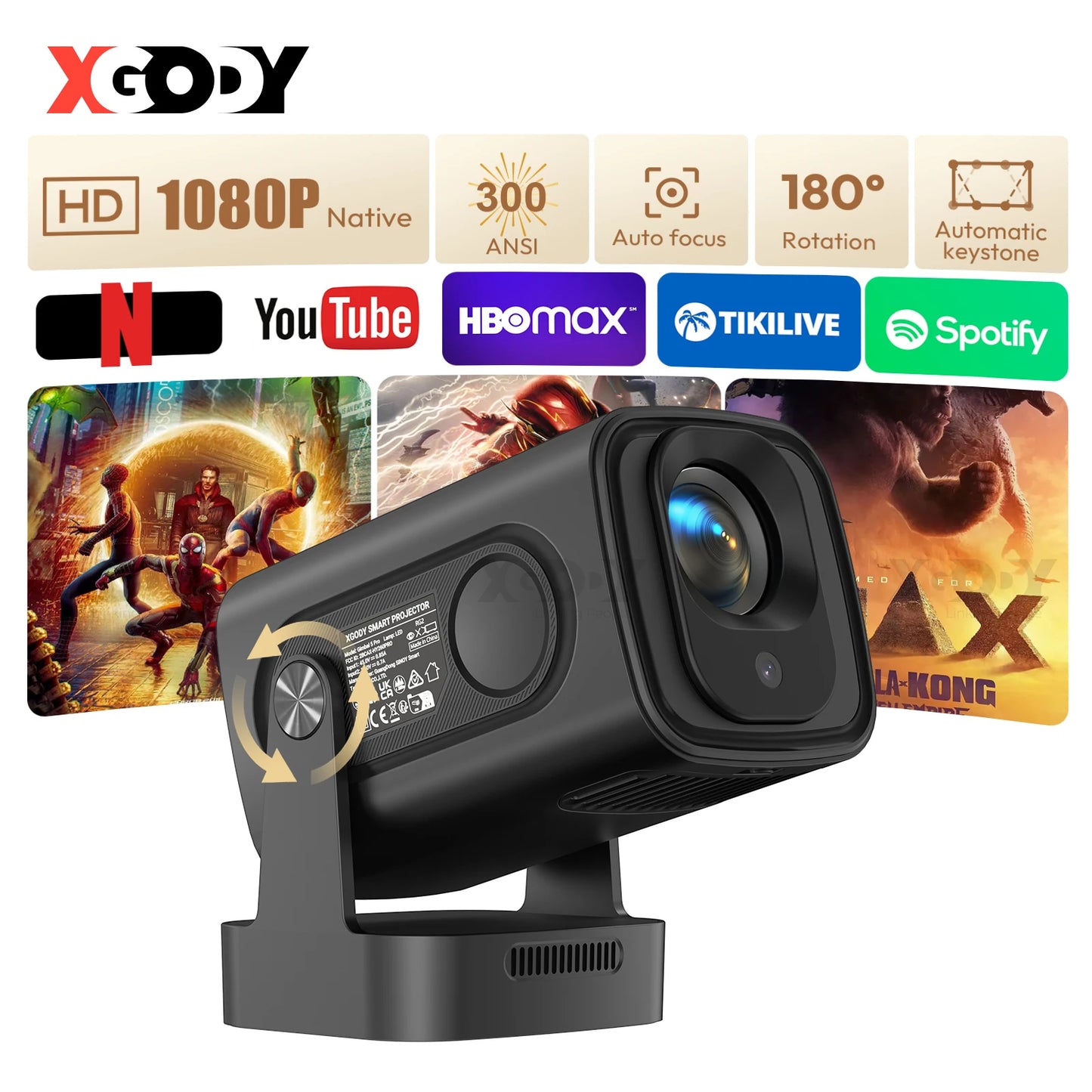 XGODY Gimbal 5 PROAndroid 11-Projektor 4K Native 1080P Autofokus 330ANSI Dual Wifi BT5.4  Air Mouse Voice Home Outdoor Movie