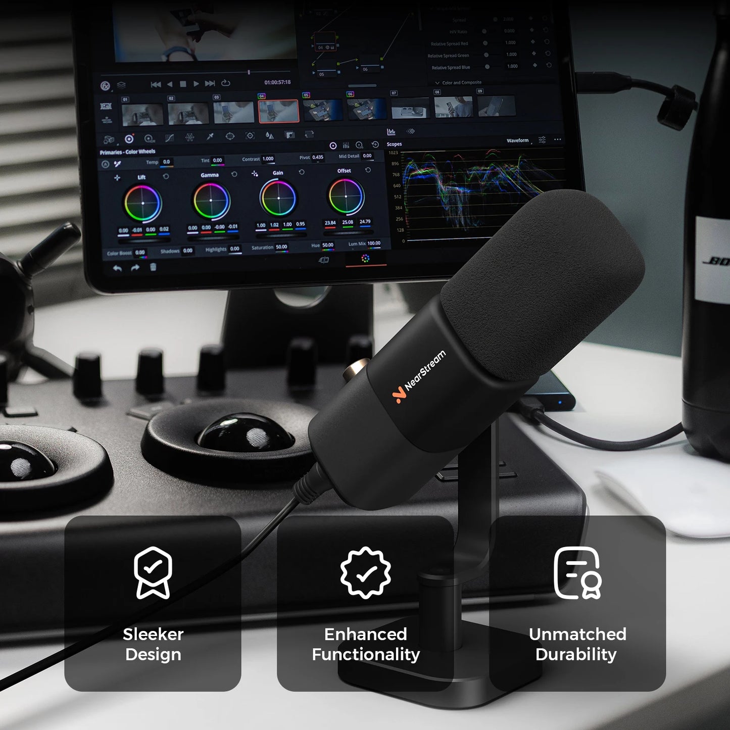 NearStream USB XLR Dynamic Microphone Boom Arm Professional PC Mic for Gaming Studio Set Podcast Recording Streaming Microphone