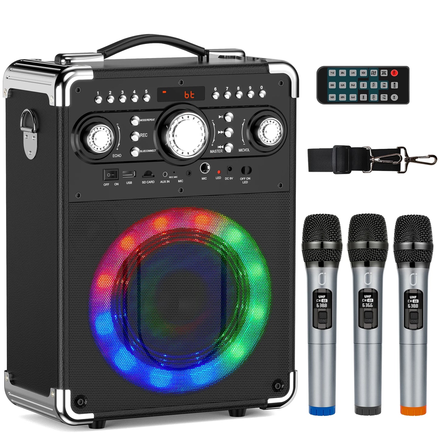 3 Microphones, Portable Bluetooth 5.3 Kara Ok Speaker, Suitable for Outdoor Activities, Parties and Parties
