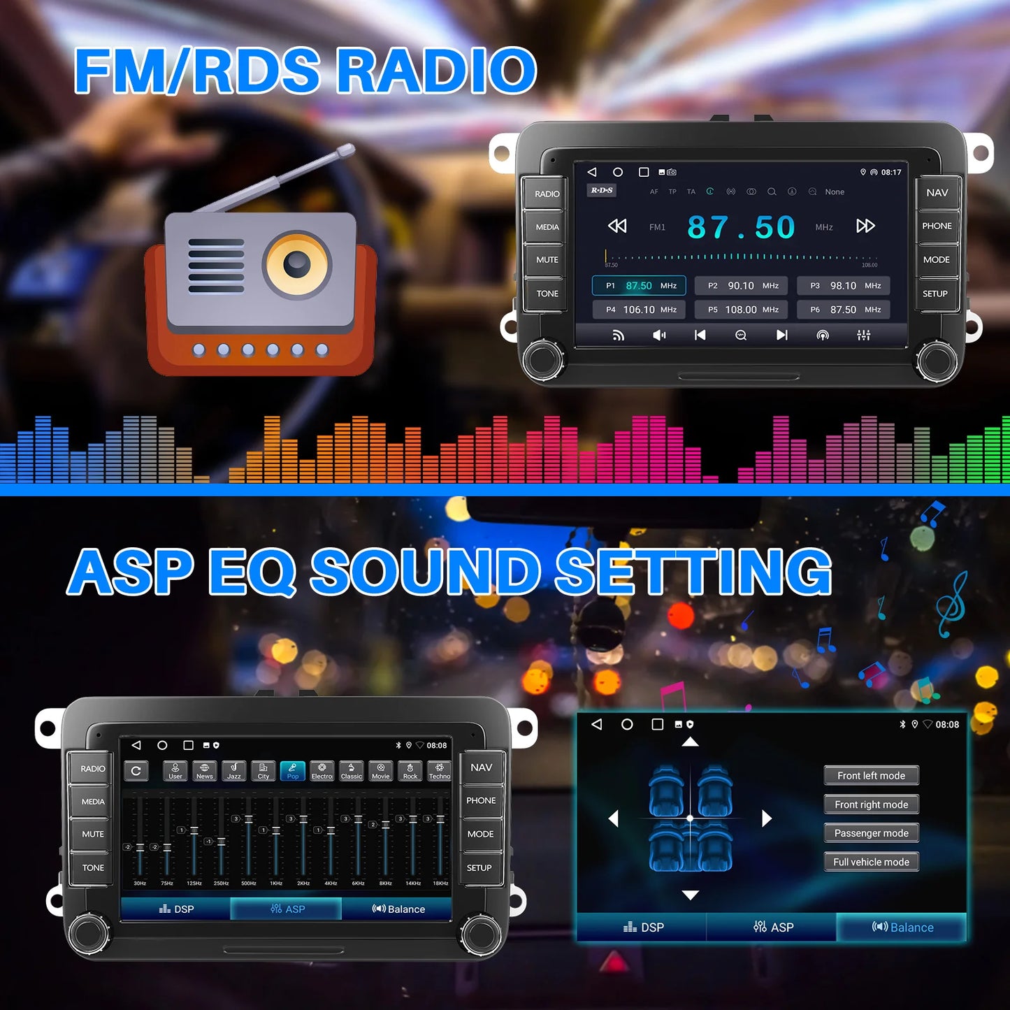 7" Android 14 4G+64G Apple Carplay Car Stereo GPS NAVI WIFI RDS FM BT for VW Golf 5 6 Passat Polo Touran Tiguan Caddy EOS