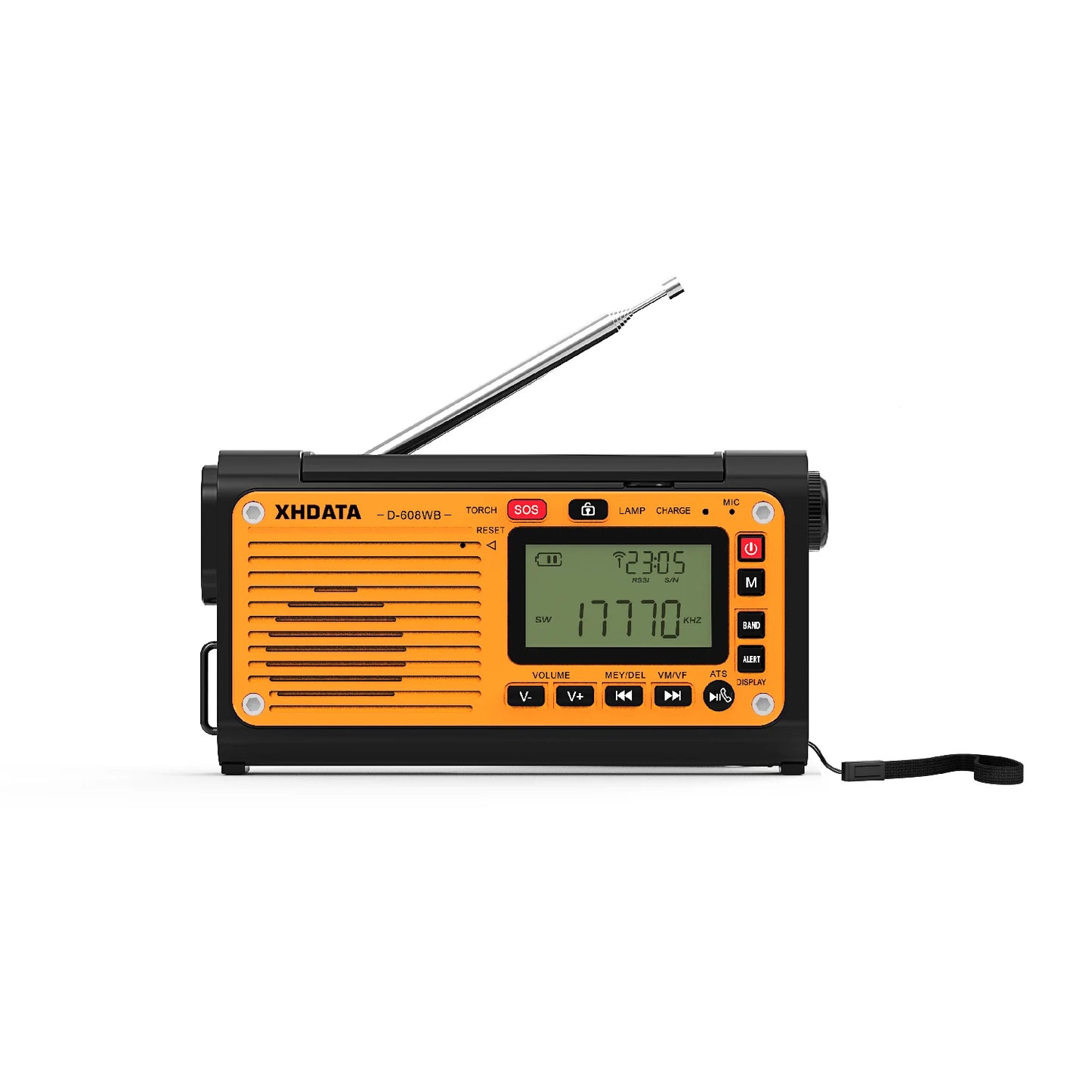 XHDATA D-608WB Emergency Crank Weather Radio FM/AM/SW/NOAA Alert Portable Radio with Phone Charger, Bluetooth, Battery Operated