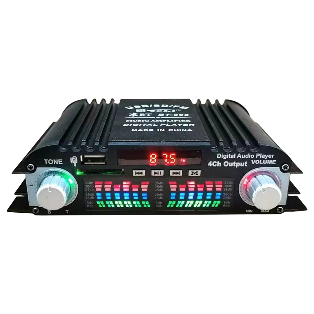 1600W Peak Power Mini HIFI Digital Stereo Amp Digital 4 Channel Audio Amplifier FM Radio USB Bluetooth-Compatible Karaoke Player